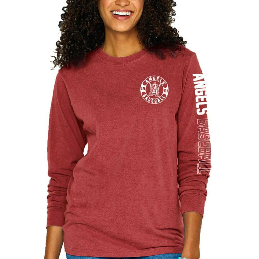 Los Angeles Angels Soft as a Grape Women's Pigment-Dyed Long Sleeve T-Shirt - Red T-shirts