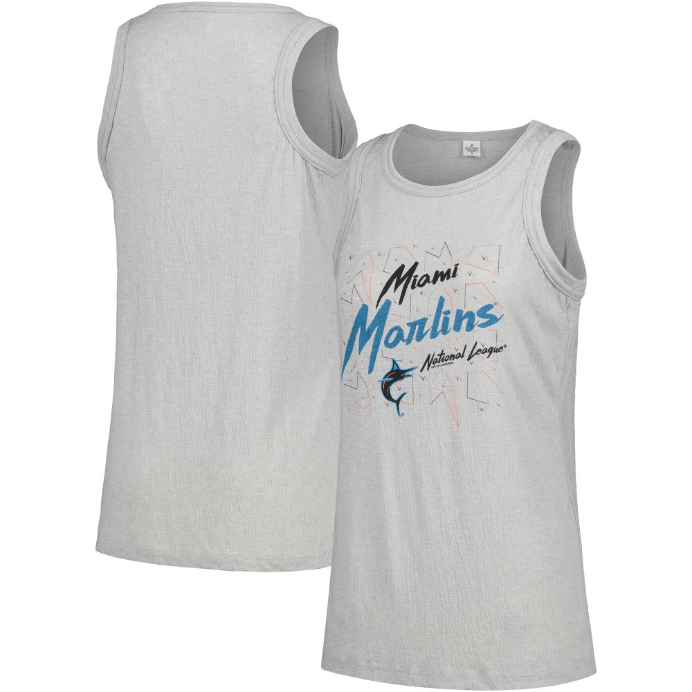 Miami Marlins Soft as a Grape Women's Gauze High Neck Tank Top - Gray Tanks