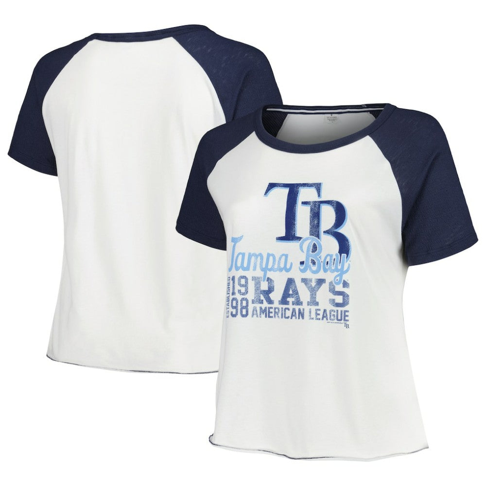Tampa Bay Rays Soft as a Grape Women's Plus Size Baseball Raglan T-Shirt - White T-shirts