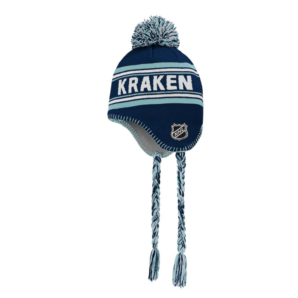 NHL Seattle Kraken Youth Jacquard Tassel Knit Hat with Pom - Deep Sea Blue
