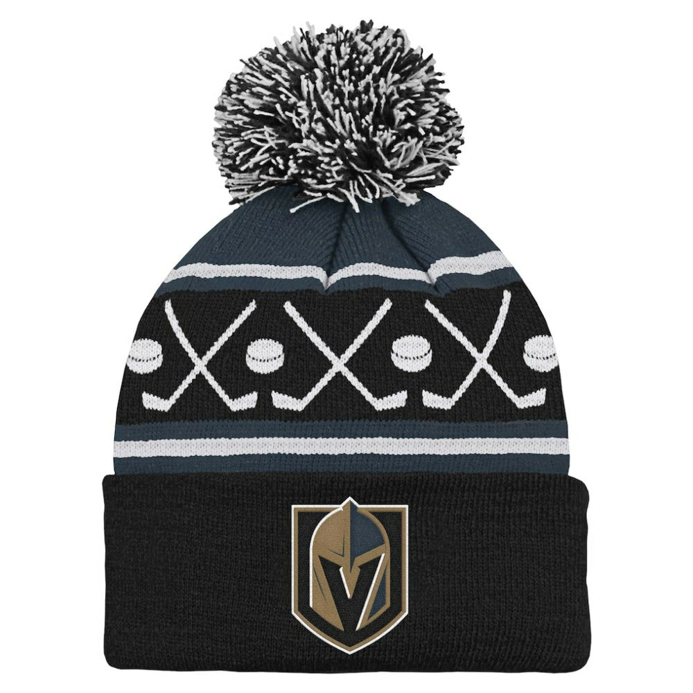 NHL Vegas Golden Knights Preschool Faceoff Cuffed Knit Hat with Pom - Black