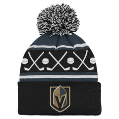 NHL Vegas Golden Knights Preschool Faceoff Cuffed Knit Hat with Pom - Black