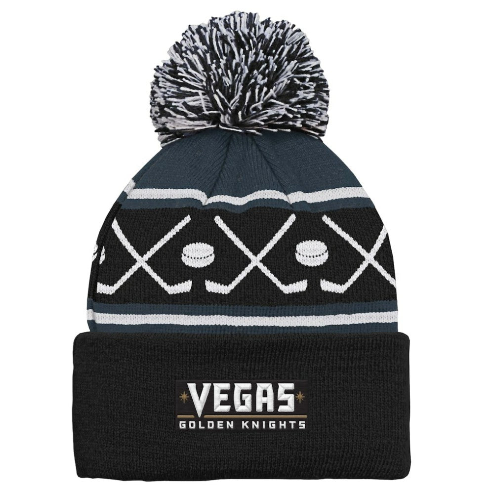 NHL Vegas Golden Knights Preschool Faceoff Cuffed Knit Hat with Pom - Black