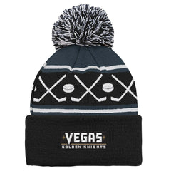 NHL Vegas Golden Knights Preschool Faceoff Cuffed Knit Hat with Pom - Black