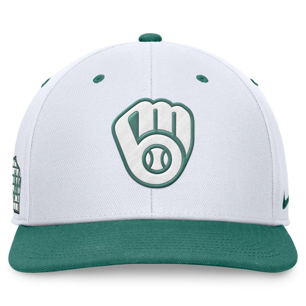 Milwaukee Brewers Nike Bicoastal Two-Tone Pro Performance Snapback Hat - White/Green Hats