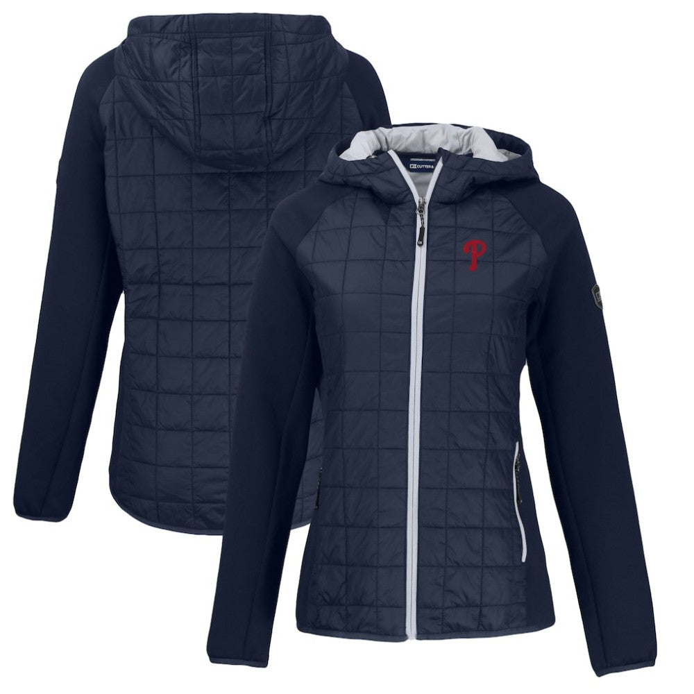 Philadelphia Phillies Cutter & Buck Women's Rainier Primaloft Eco Full-Zip Hybrid Jacket - Navy Jackets