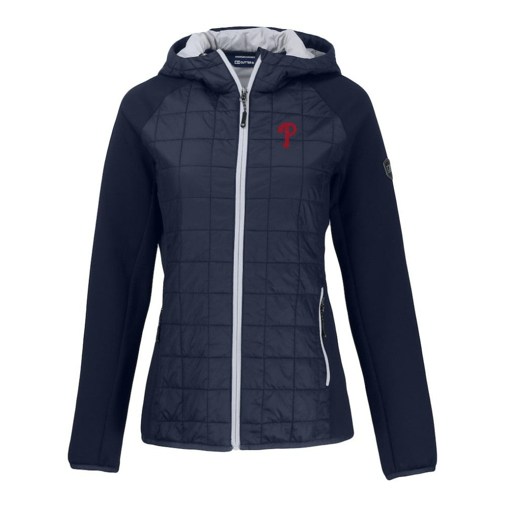 Philadelphia Phillies Cutter & Buck Women's Rainier Primaloft Eco Full-Zip Hybrid Jacket - Navy Jackets