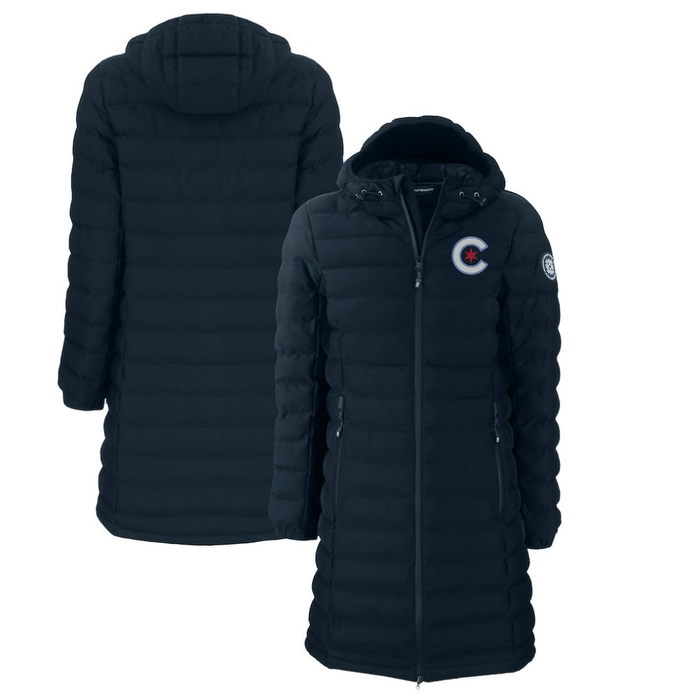 Chicago Cubs Cutter & Buck Women's City Connect Mission Ridge Repreve Eco Insulated Full-Zip Long Puffer Jacket - Navy Jackets