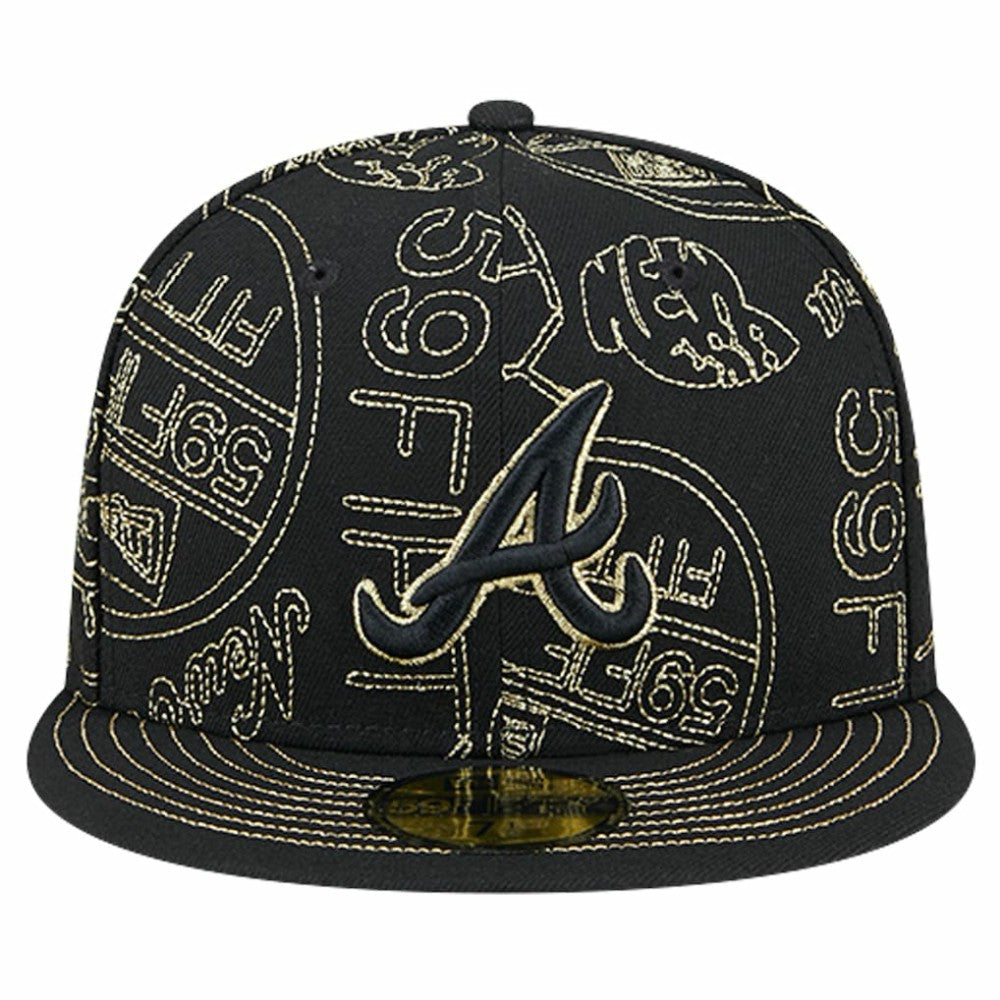 Atlanta Braves New Era 59FIFTY Day Allover Fitted Hat - Black Hats