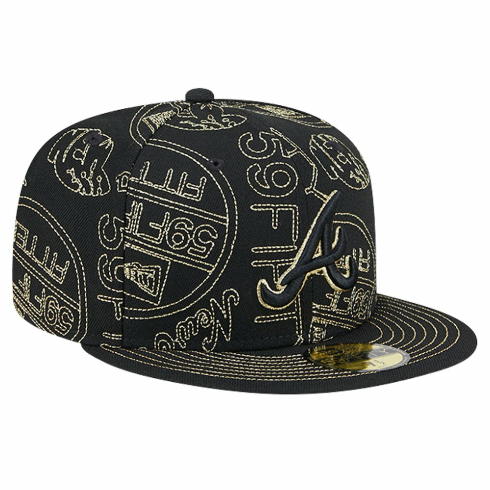 Atlanta Braves New Era 59FIFTY Day Allover Fitted Hat - Black Hats