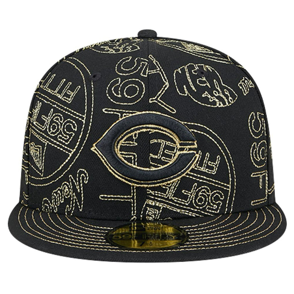 Cincinnati Reds New Era 59FIFTY Day Allover Fitted Hat - Black Hats