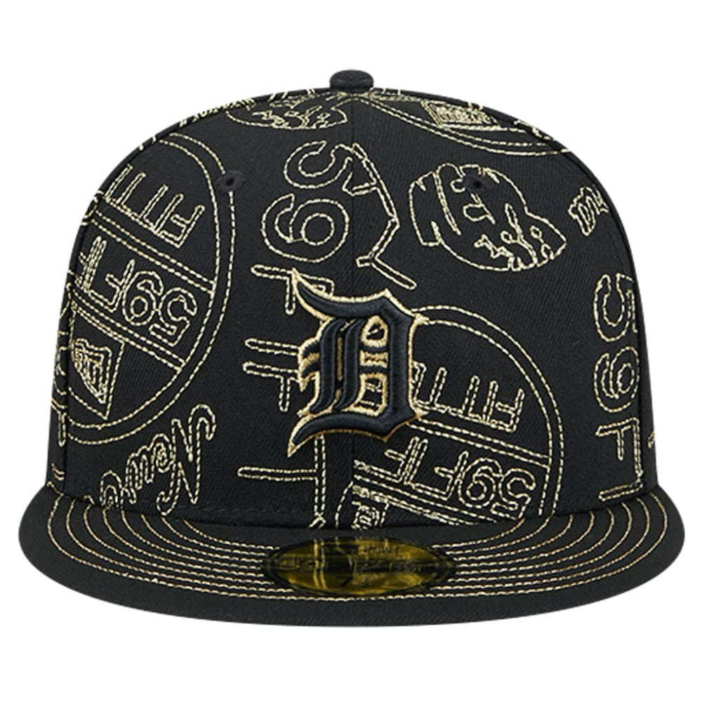 Detroit Tigers New Era 59FIFTY Day Allover Fitted Hat - Black Hats