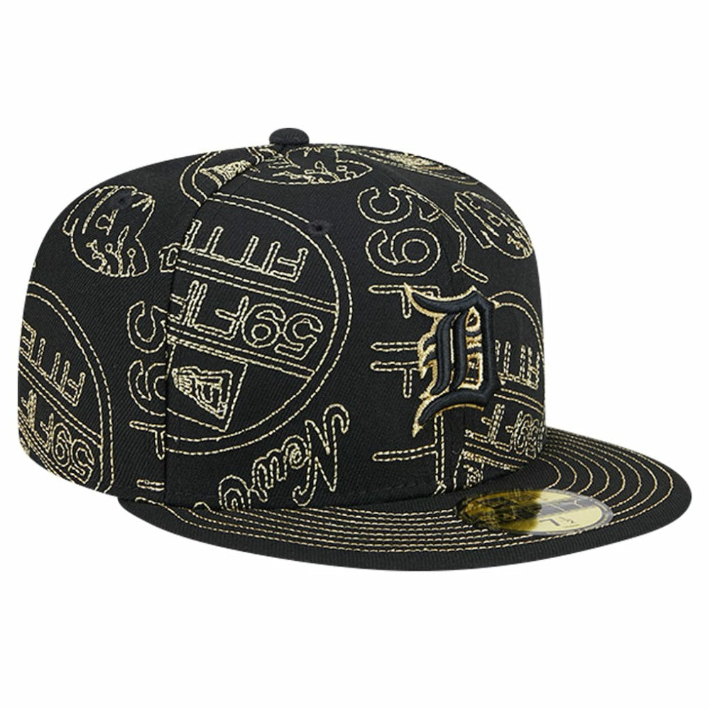 Detroit Tigers New Era 59FIFTY Day Allover Fitted Hat - Black Hats