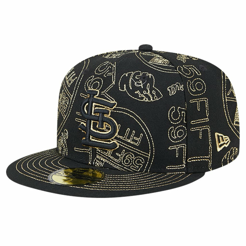 St. Louis Cardinals New Era 59FIFTY Day Allover Fitted Hat - Black Hats
