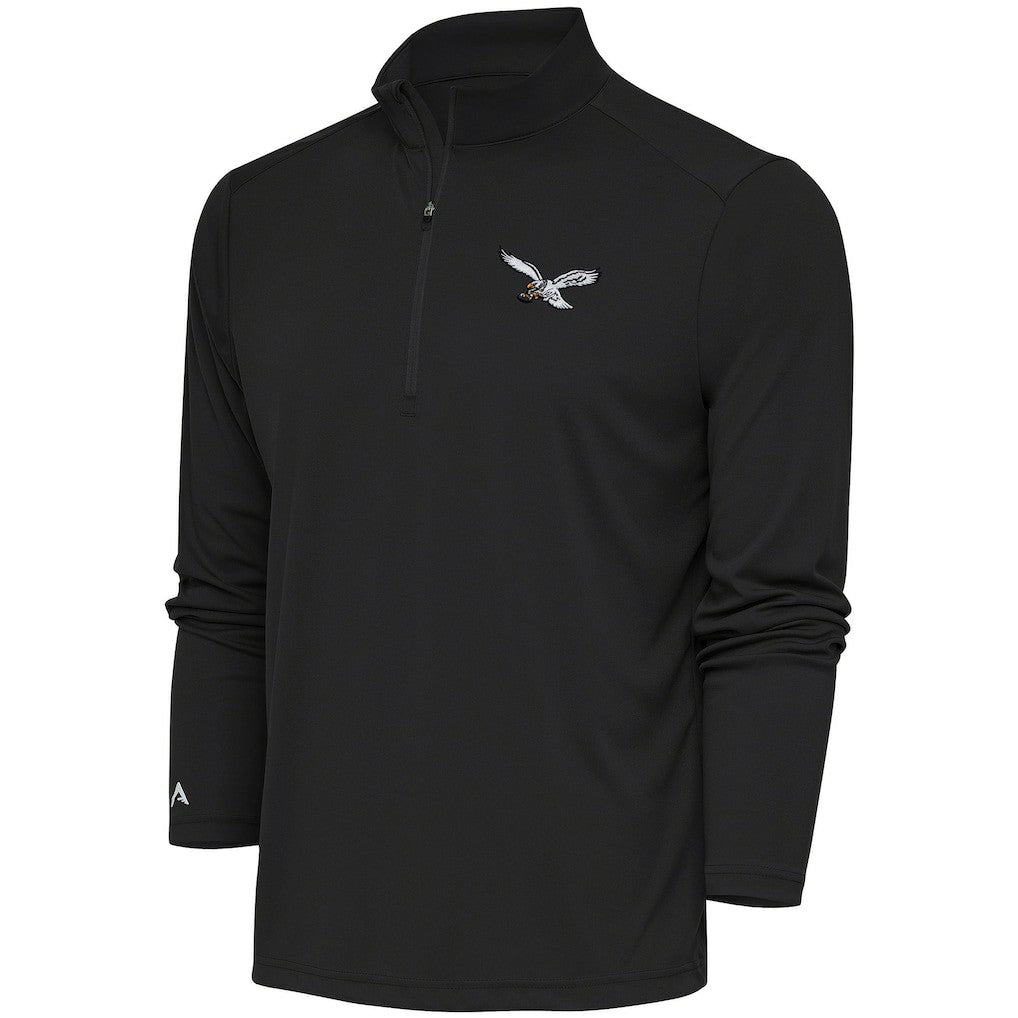 Philadelphia Eagles Antigua Throwback Logo Tribute Quarter-Zip Pullover Top Gray
