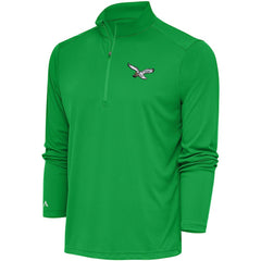 Philadelphia Eagles Antigua Throwback Logo Tribute Quarter-Zip Pullover Top Kelly Green