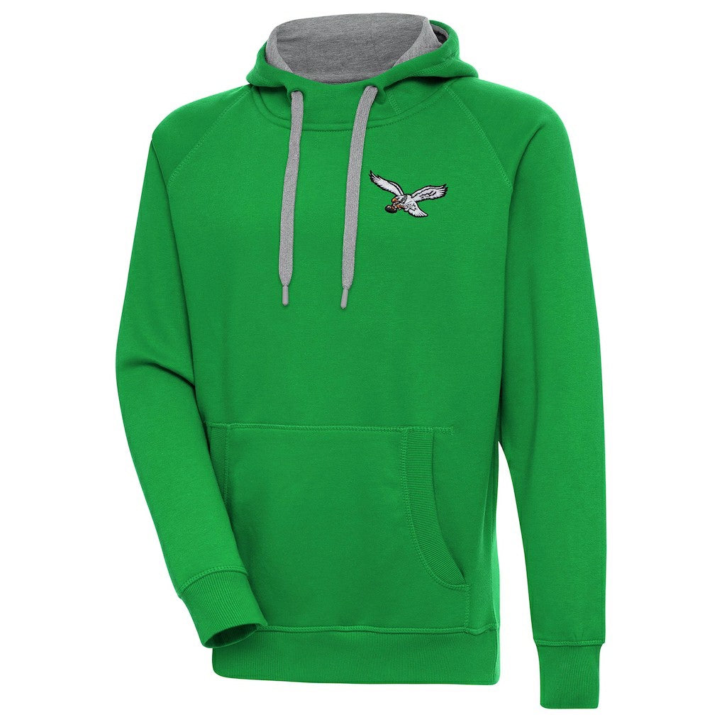 Philadelphia Eagles Antigua Throwback Logo Victory Pullover Hoodie Kelly Green