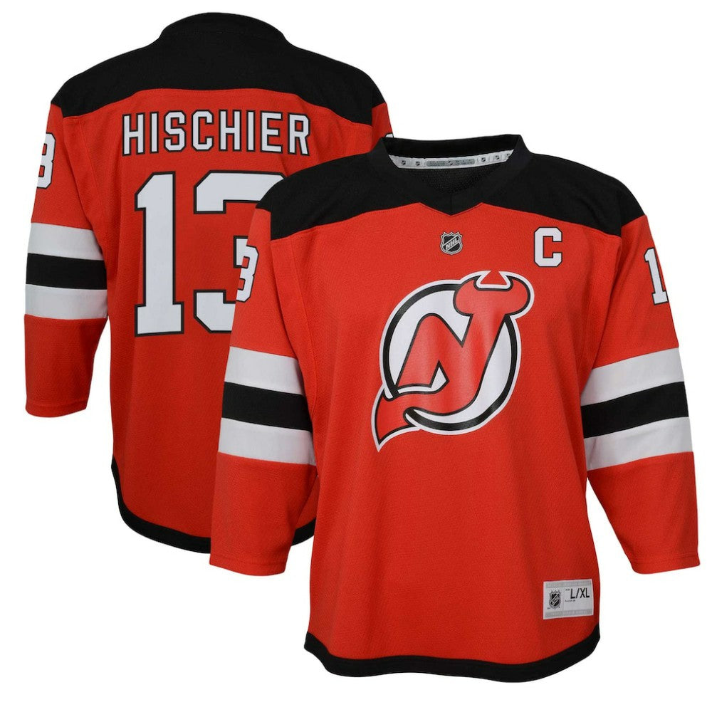 NHL Nico Hischier New Jersey Devils Youth Captain Patch Home Replica Player Jersey - Red