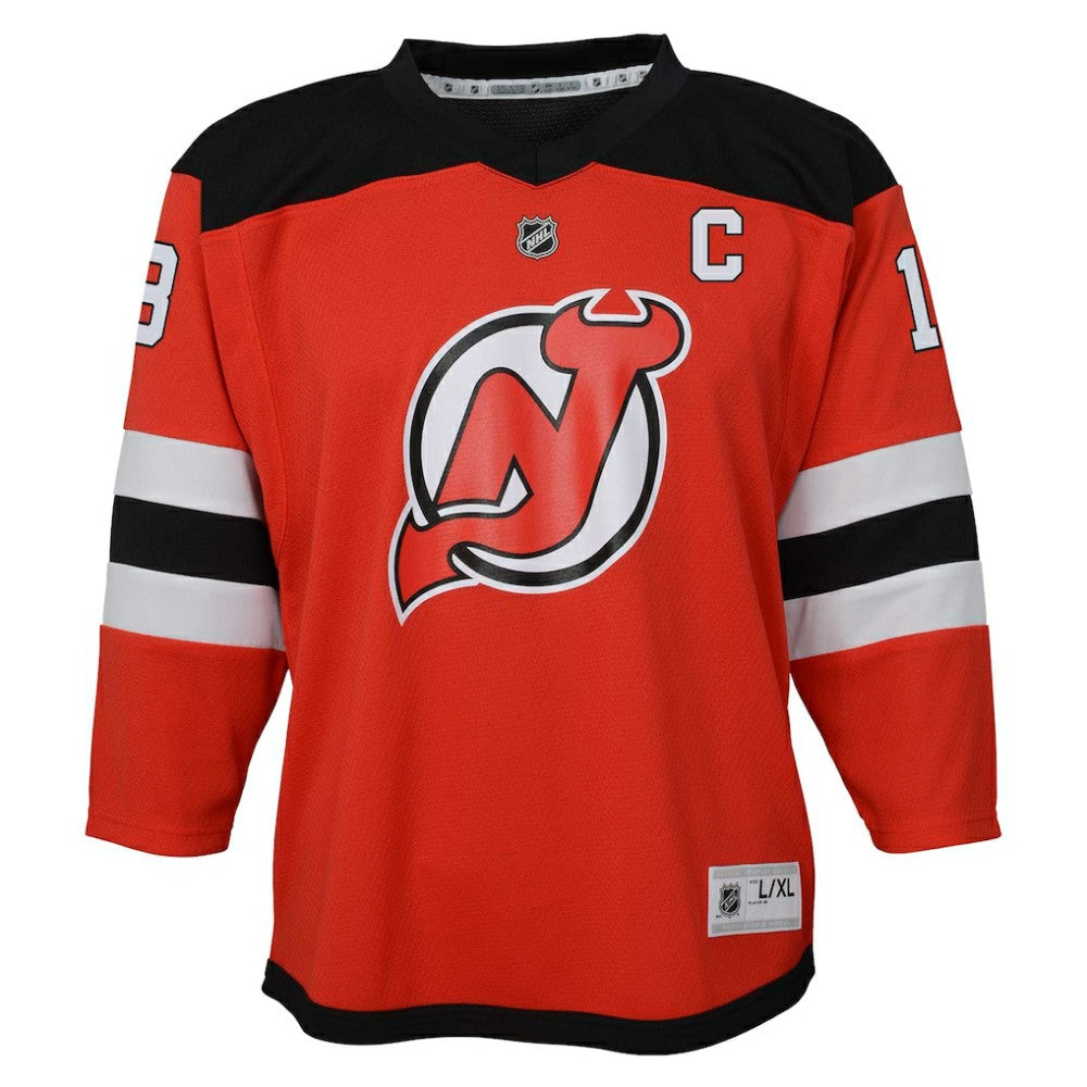 NHL Nico Hischier New Jersey Devils Youth Captain Patch Home Replica Player Jersey - Red