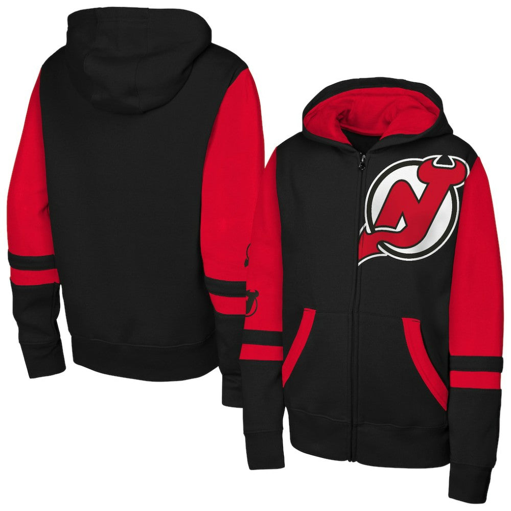 NHL New Jersey Devils Youth Face Off Full-Zip Hoodie - Black