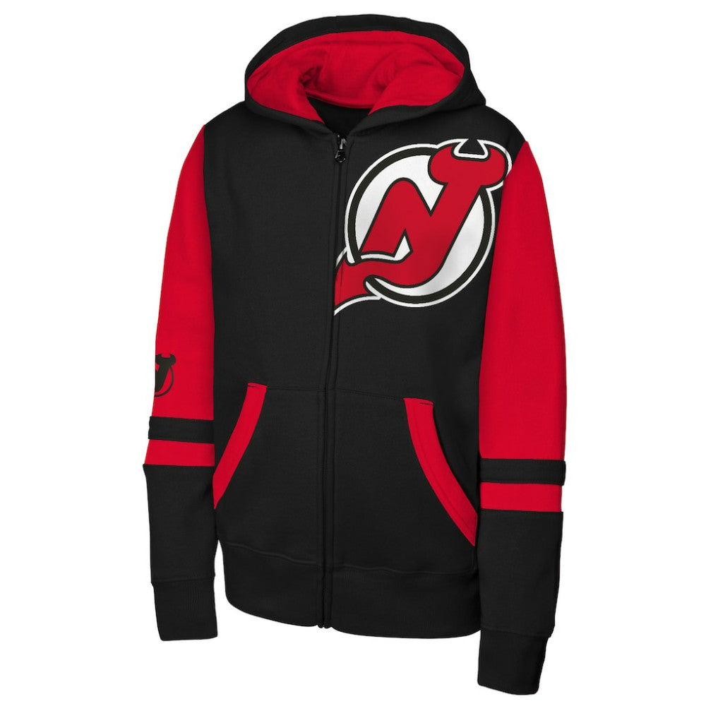 NHL New Jersey Devils Youth Face Off Full-Zip Hoodie - Black