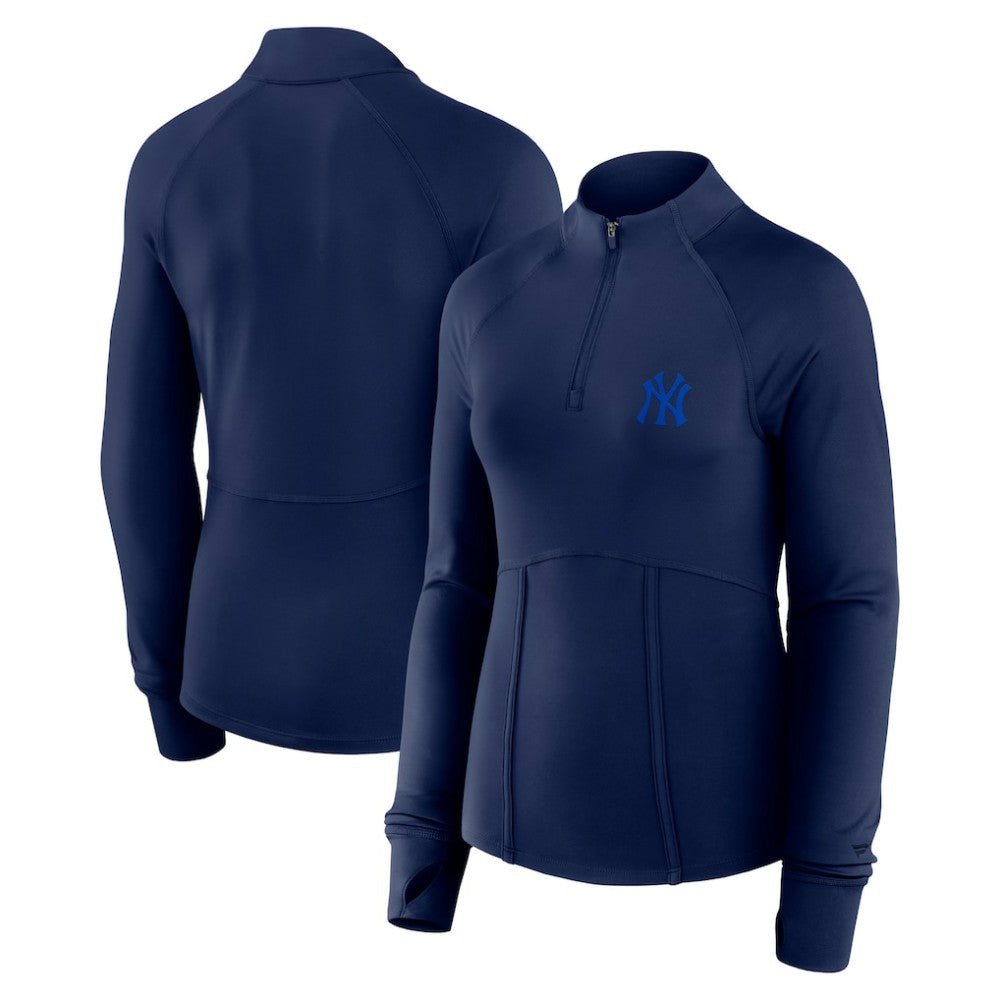 New York Yankees Fanatics Women's Elements Raglan Tri-Blend Quarter-Zip Top - Navy Tops