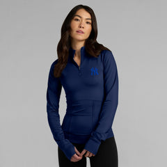New York Yankees Fanatics Women's Elements Raglan Tri-Blend Quarter-Zip Top - Navy Tops
