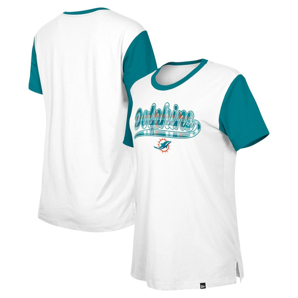 Miami Dolphins New Era Women's 3rd Down T-Shirt White/Aqua