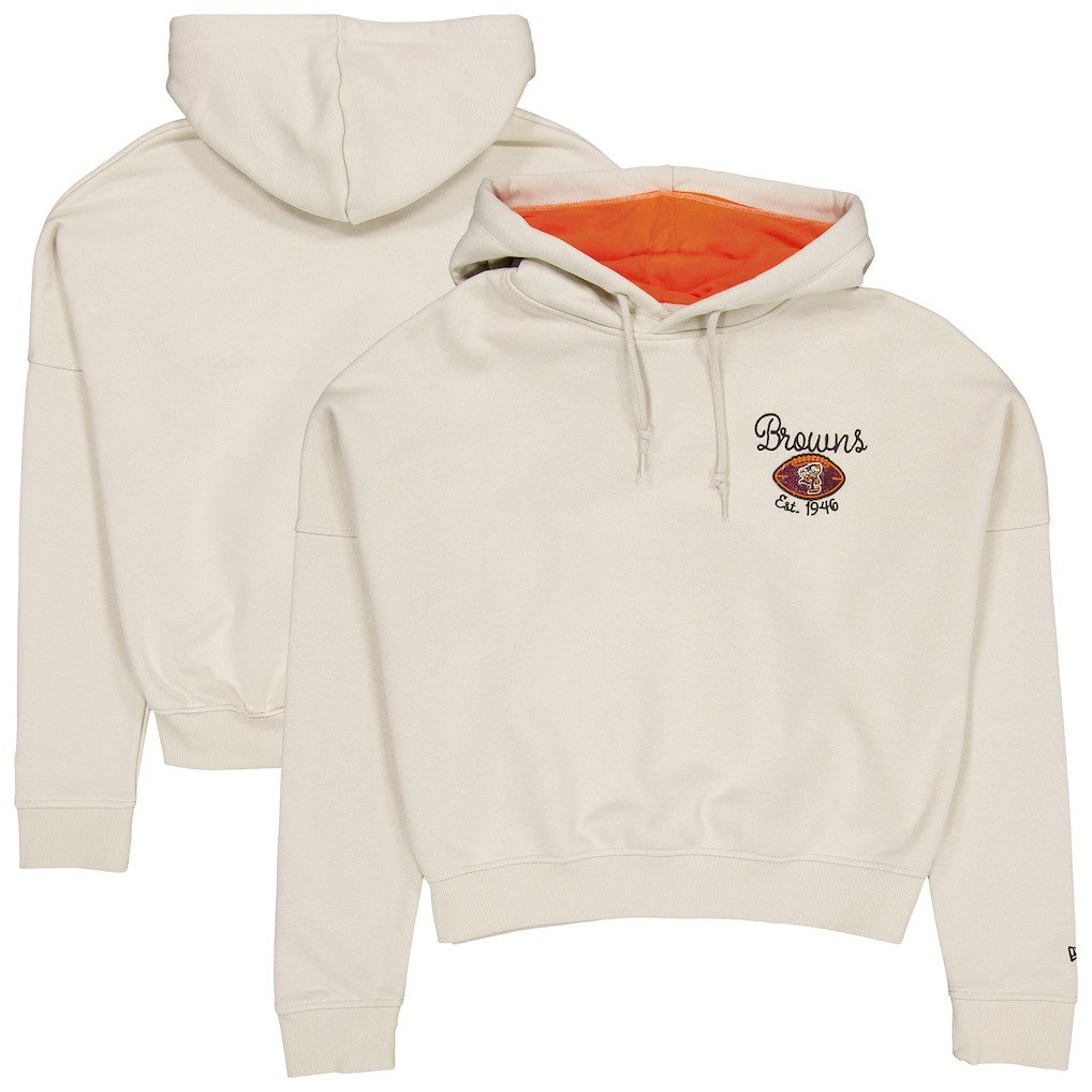 Cleveland Browns New Era Women's 3rd Down Historic Pullover Hoodie Cream