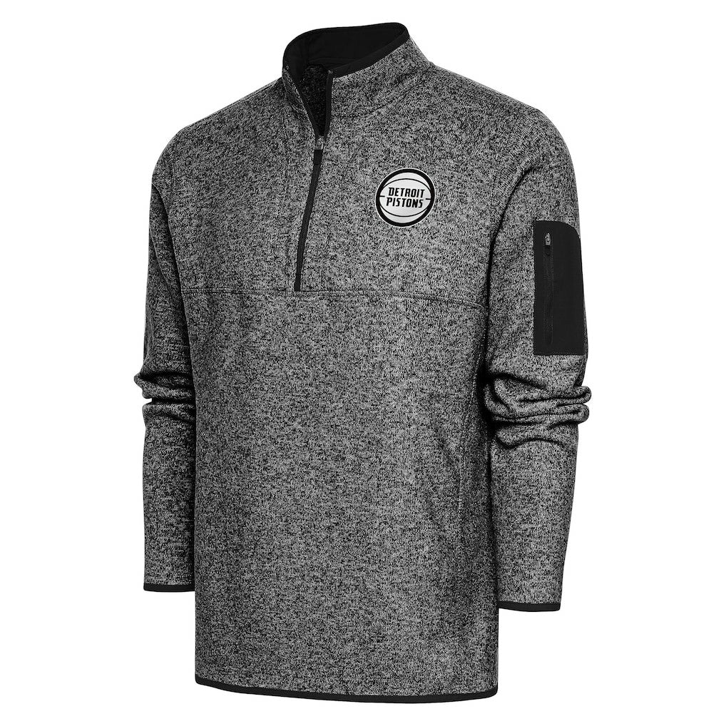 Detroit Pistons Antigua Metallic Logo Fortune Quarter-Zip Pullover Heather Black