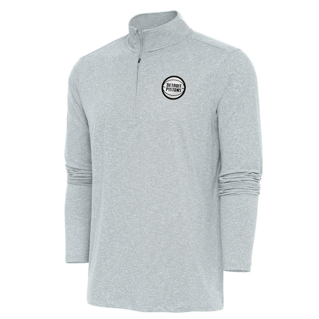 Detroit Pistons Antigua Metallic Logo Hunk Quarter-Zip Pullover Heather Gray