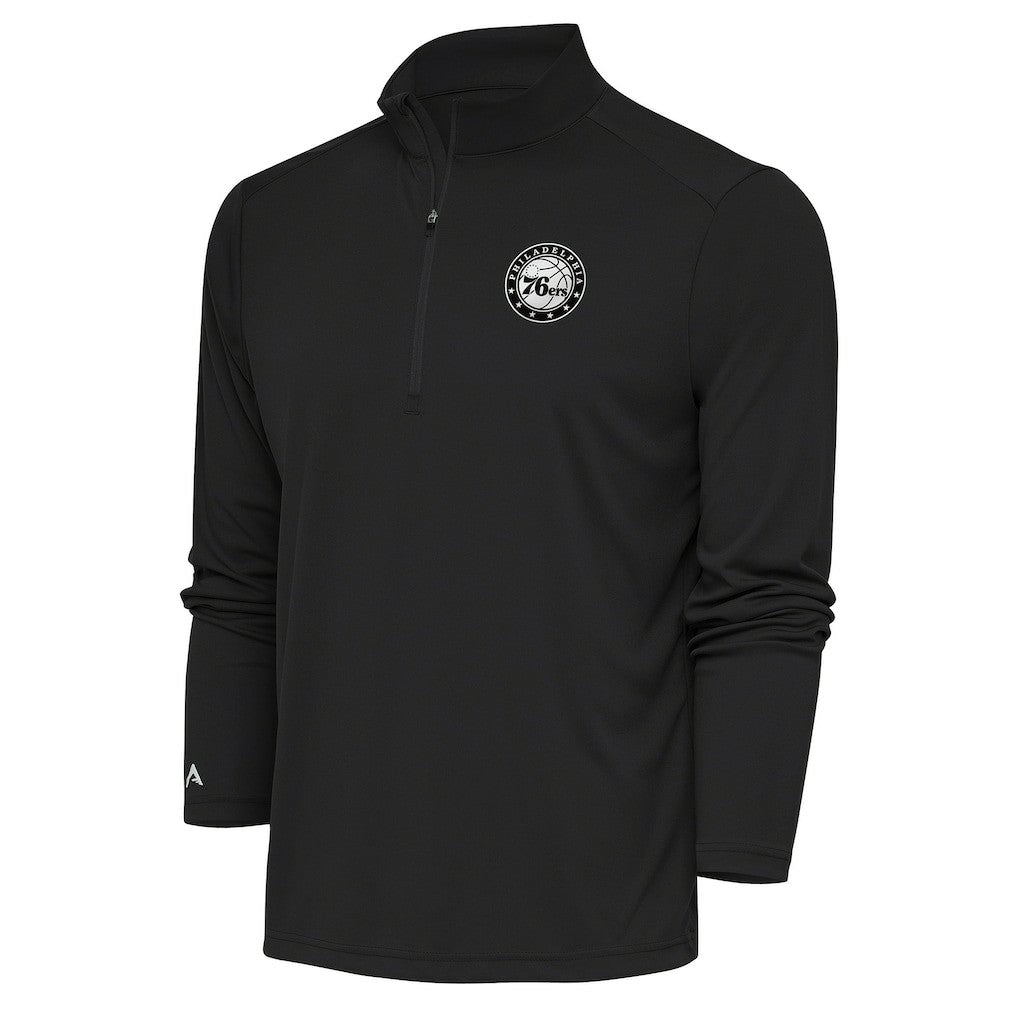 Philadelphia 76ers Antigua Metallic Logo Tribute Quarter-Zip Pullover Charcoal