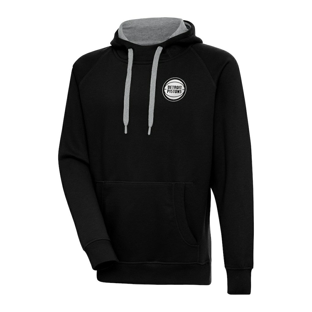 Detroit Pistons Antigua Metallic Logo Victory Pullover Hoodie Black