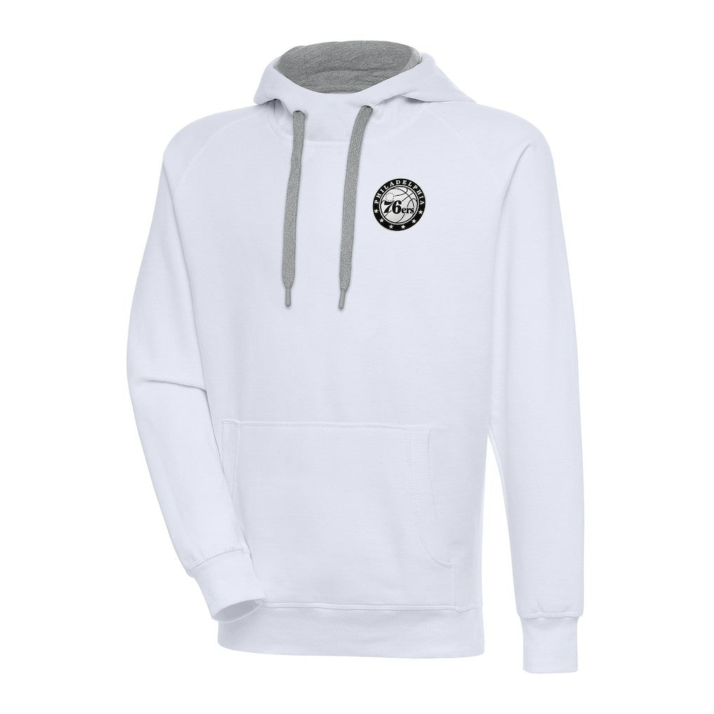 Philadelphia 76ers Antigua Metallic Logo Victory Pullover Hoodie White