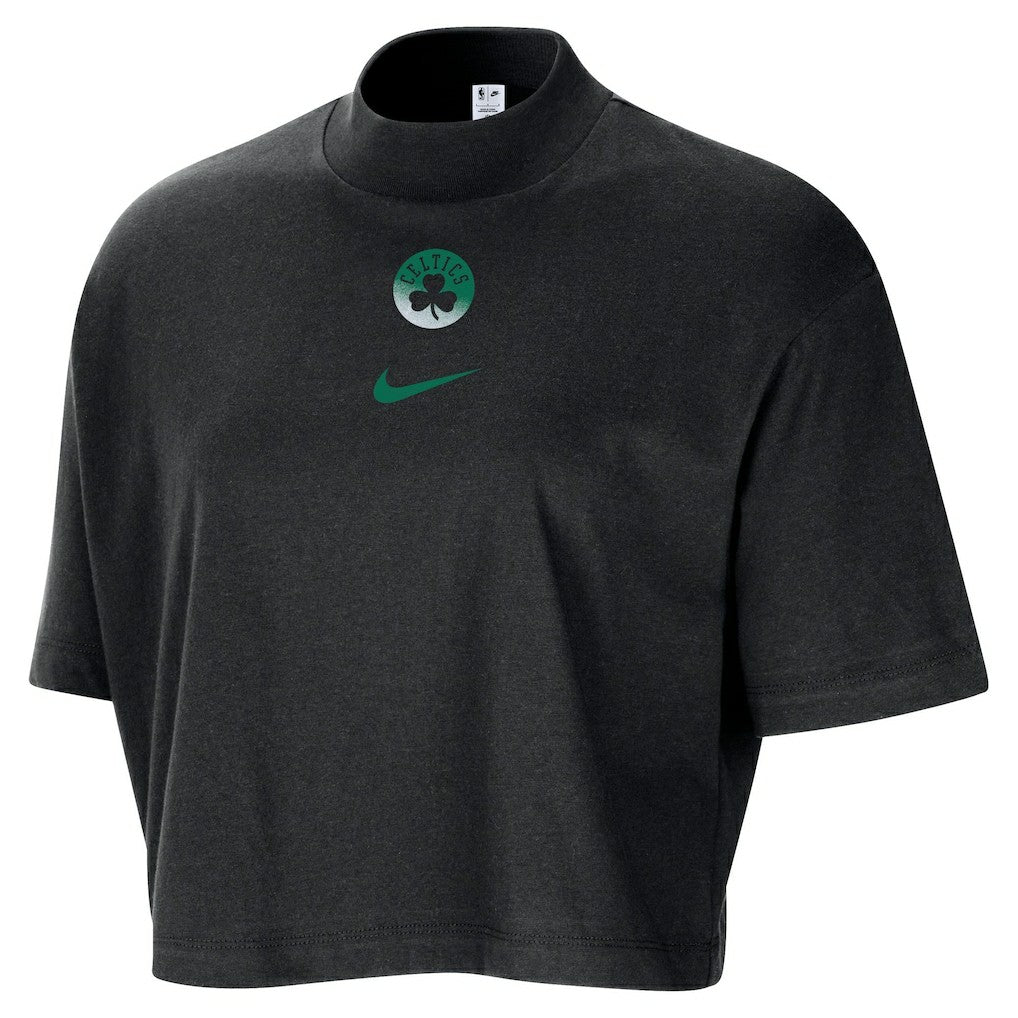 Boston Celtics Women's Courtside Mock Neck Loose Fit Cropped T-Shirt Black