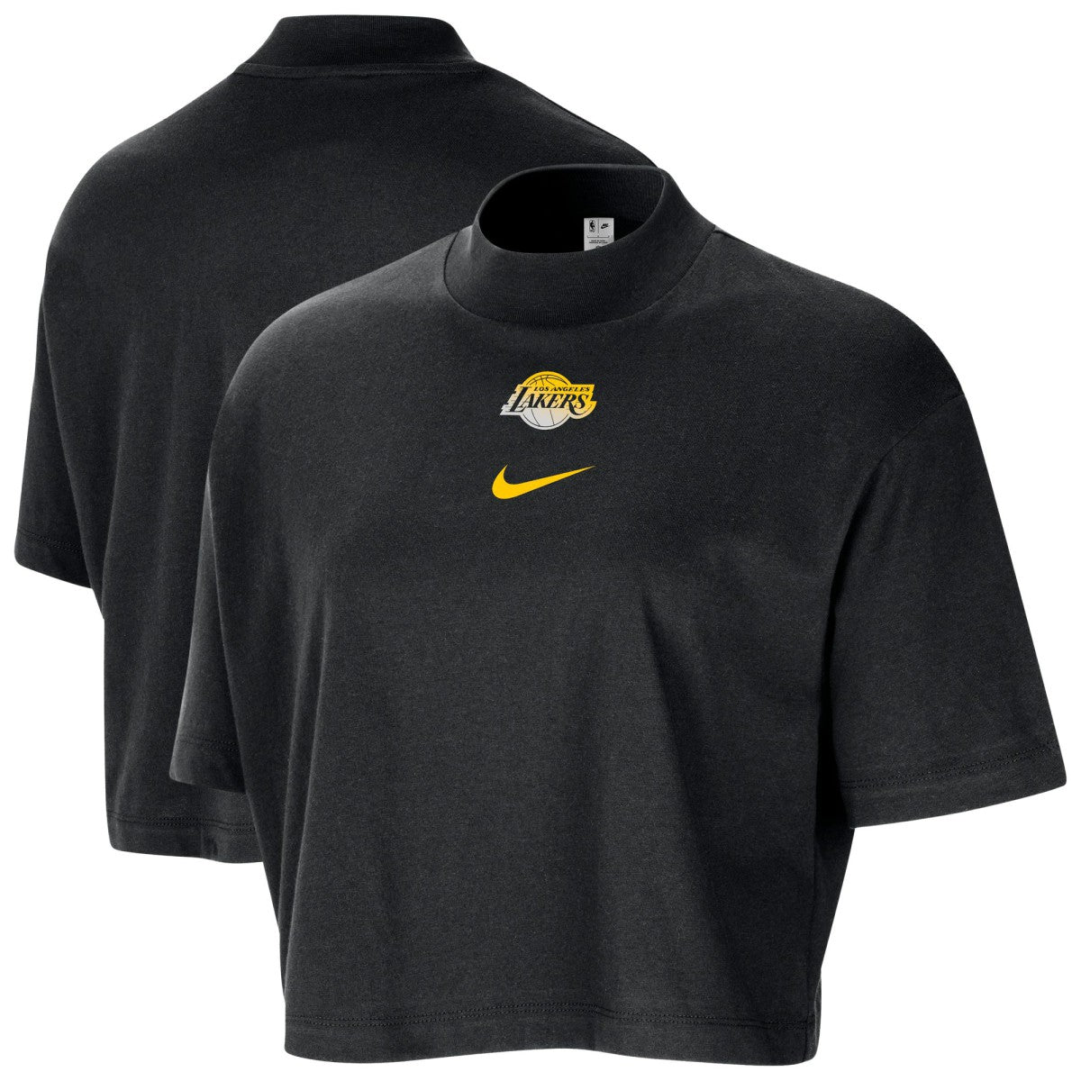 Los Angeles Lakers Women's Courtside Mock Neck Loose Fit Cropped T-Shirt Black