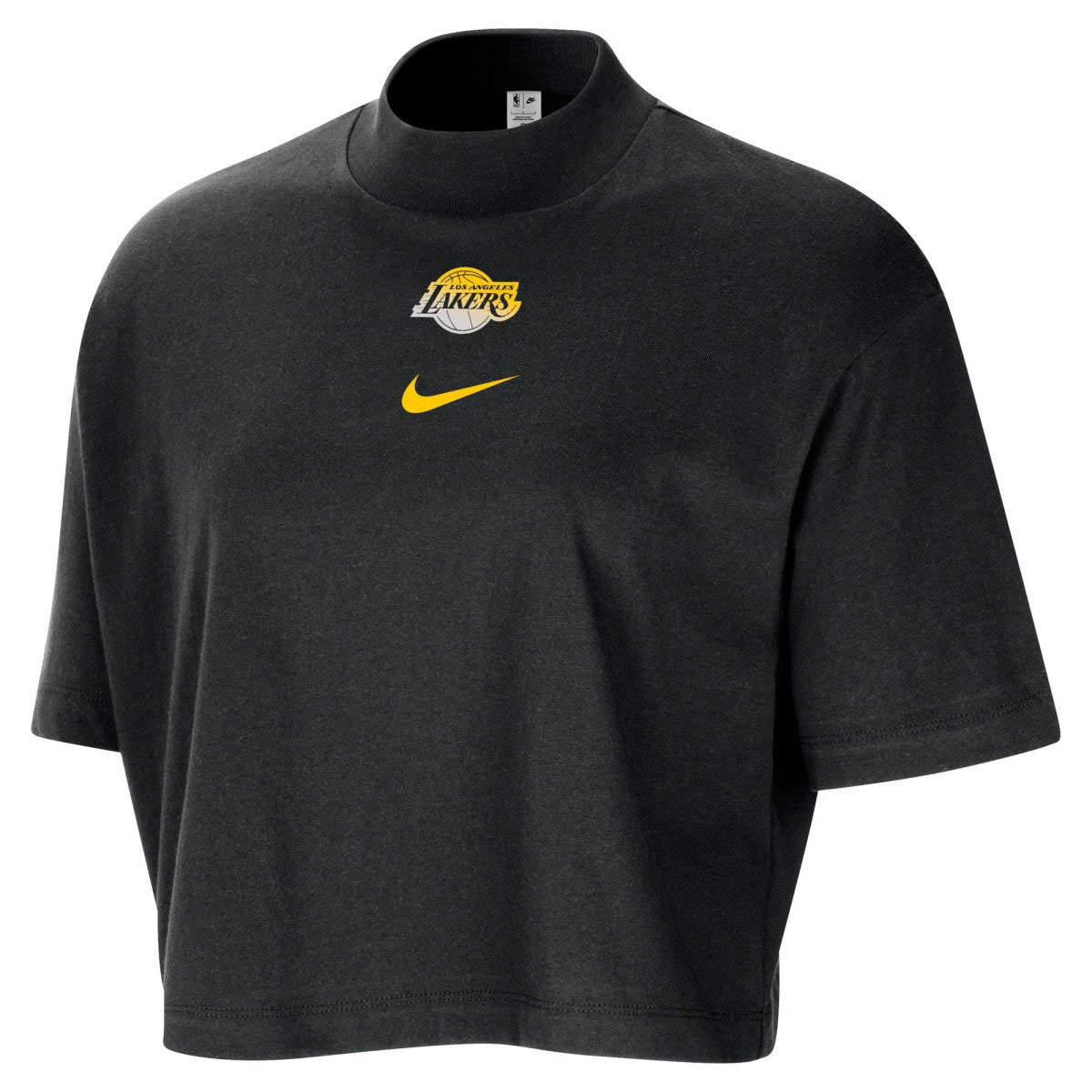 Los Angeles Lakers Women's Courtside Mock Neck Loose Fit Cropped T-Shirt Black