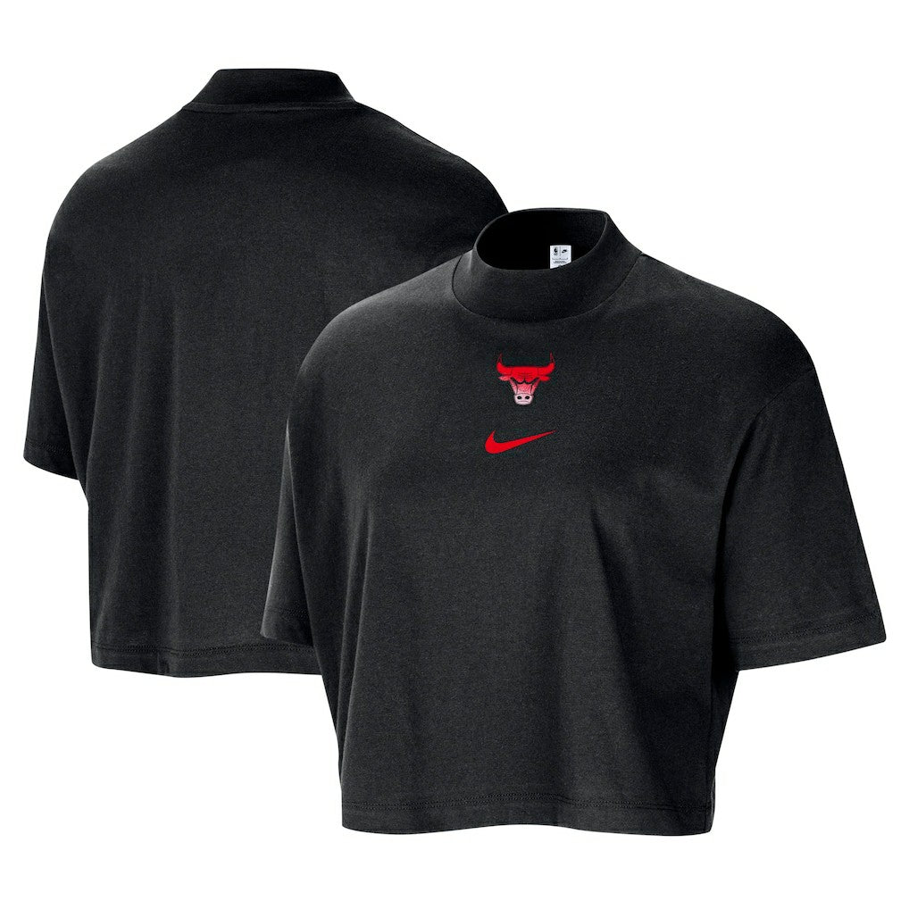 Chicago Bulls Women's Courtside Mock Neck Loose Fit Cropped T-Shirt Black