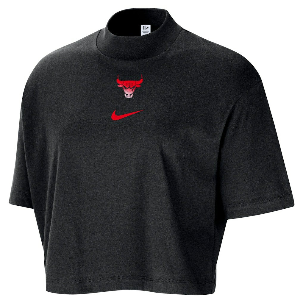 Chicago Bulls Women's Courtside Mock Neck Loose Fit Cropped T-Shirt Black