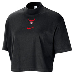 Chicago Bulls Women's Courtside Mock Neck Loose Fit Cropped T-Shirt Black