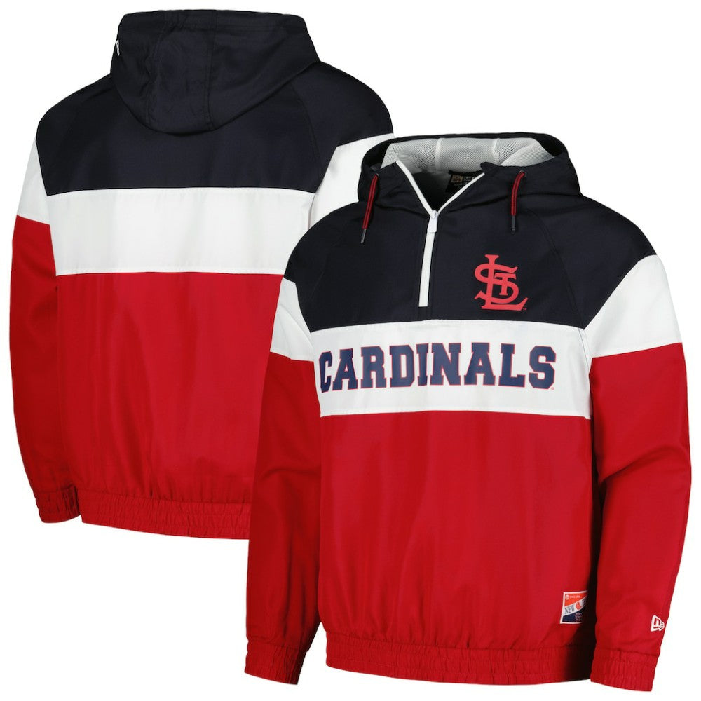 St. Louis Cardinals New Era Ripstop Raglan Quarter-Zip Hoodie Windbreaker Jacket - Red Jackets