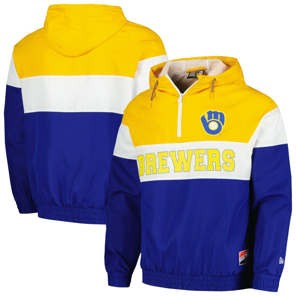 Milwaukee Brewers New Era Ripstop Raglan Quarter-Zip Hoodie Windbreaker Jacket - Royal Jackets