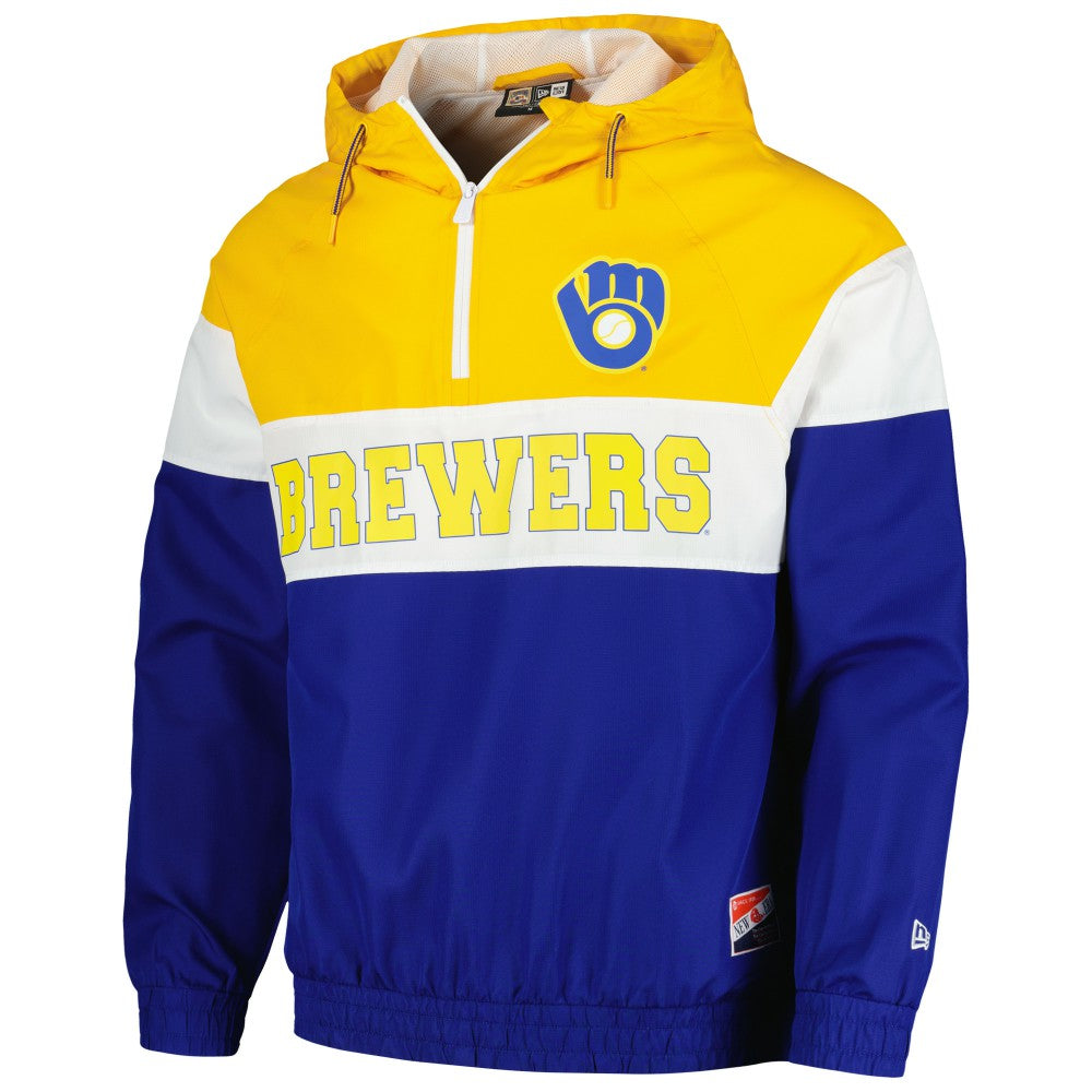 Milwaukee Brewers New Era Ripstop Raglan Quarter-Zip Hoodie Windbreaker Jacket - Royal Jackets