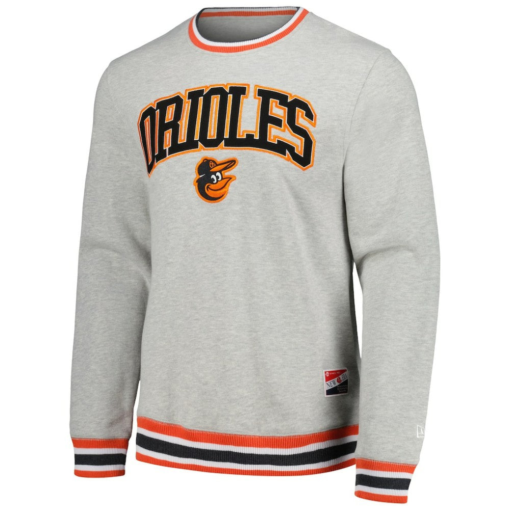 Baltimore Orioles New Era Throwback Classic Pullover Sweatshirt - Heather Gray Pullover