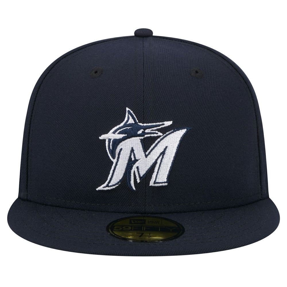 Miami Marlins New Era White Logo 59FIFTY Fitted Hat - Navy Hats