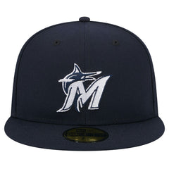 Miami Marlins New Era White Logo 59FIFTY Fitted Hat - Navy Hats