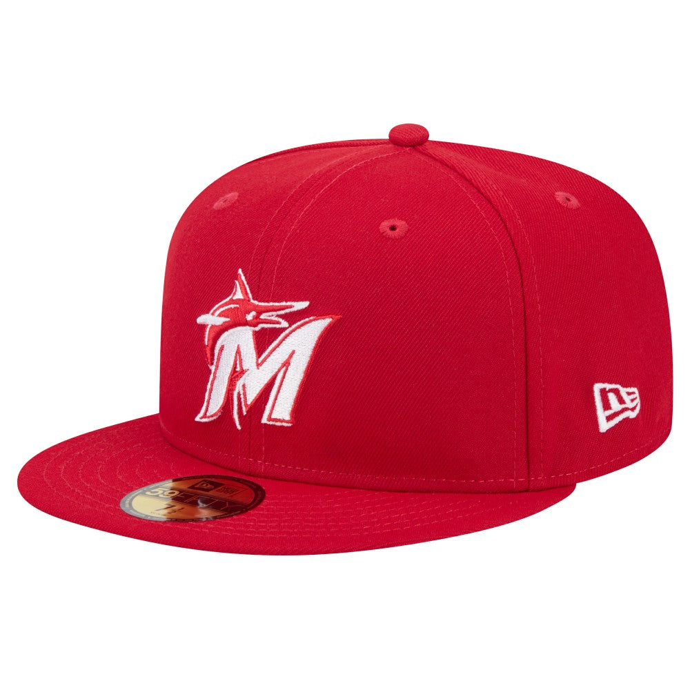 Miami Marlins New Era White Logo 59FIFTY Fitted Hat - Red Hats