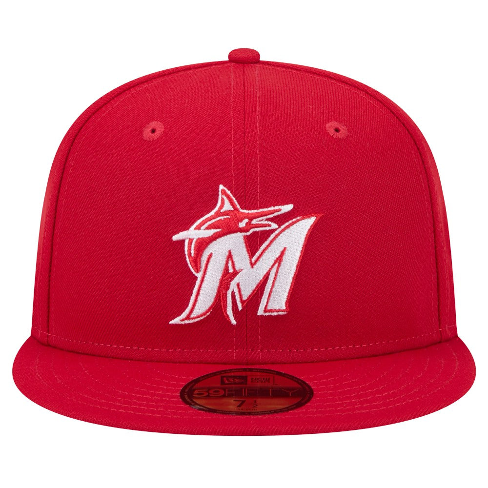 Miami Marlins New Era White Logo 59FIFTY Fitted Hat - Red Hats