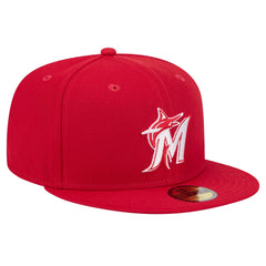 Miami Marlins New Era White Logo 59FIFTY Fitted Hat - Red Hats