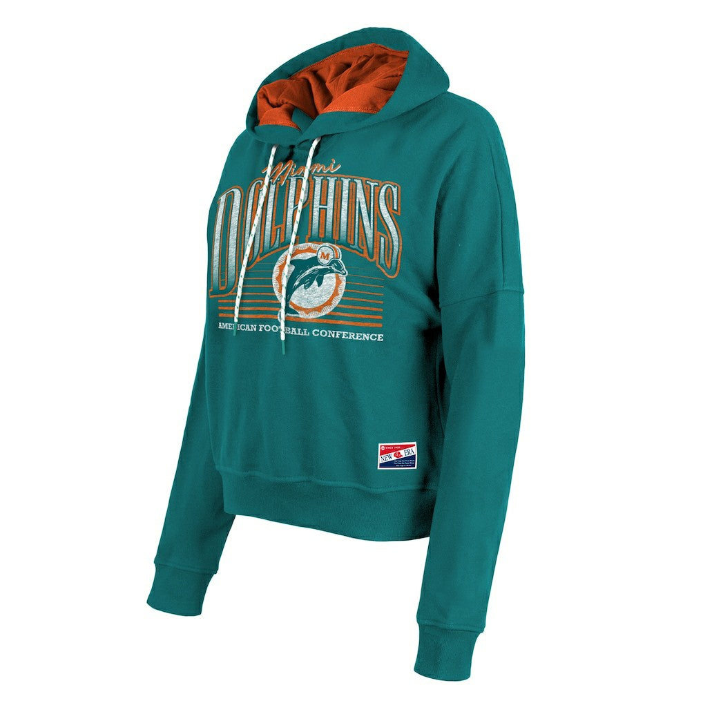 Miami Dolphins New Era Women's Throwback Boxy Pullover Hoodie Aqua